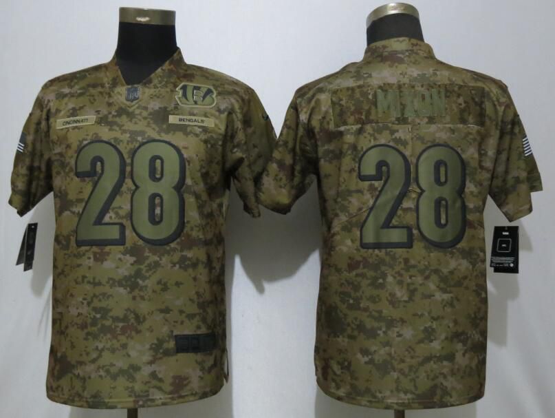 Women Cincinnati Bengals #28 Mixon Nike Camo Salute to Service Limited NFL Jersey